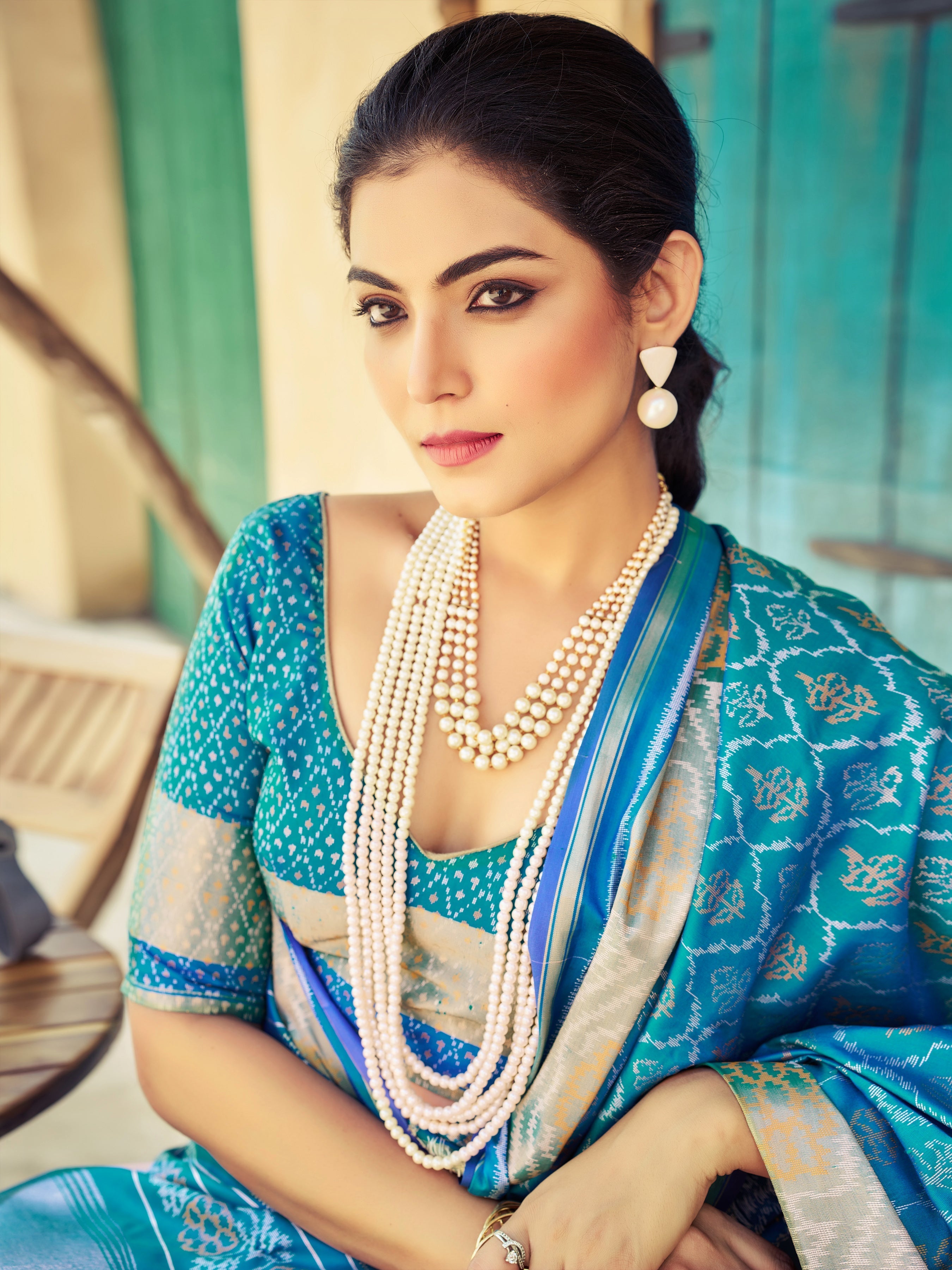 Blue Elegant Cotton Blend Saree Daily Wear