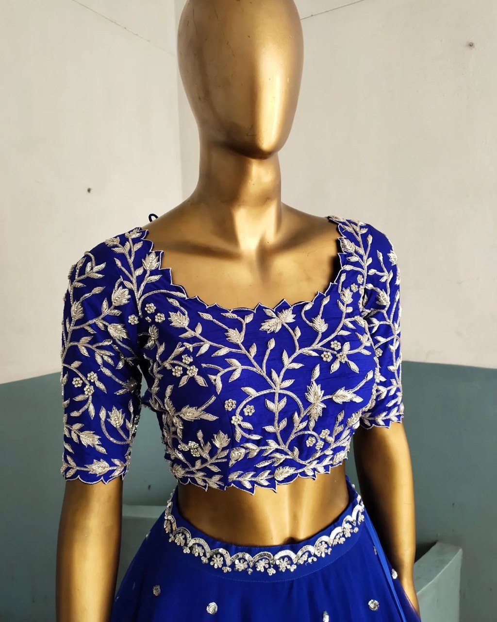 Blue Elegant Faux Georgette Lehenga Set with Thread & Sequin Work Semi-Stitched Designer Outfit