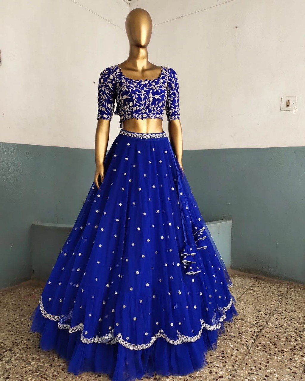 Blue Elegant Faux Georgette Lehenga Set with Thread & Sequin Work Semi-Stitched Designer Outfit