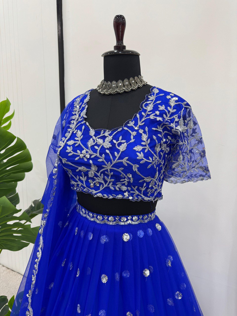 Blue Elegant Faux Georgette Lehenga Set with Thread & Sequin Work Semi-Stitched Designer Outfit