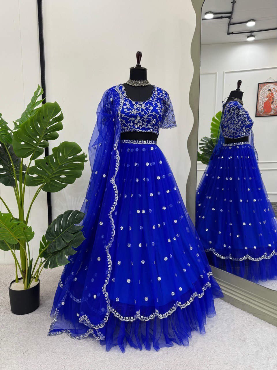 Blue Elegant Faux Georgette Lehenga Set with Thread & Sequin Work Semi-Stitched Designer Outfit
