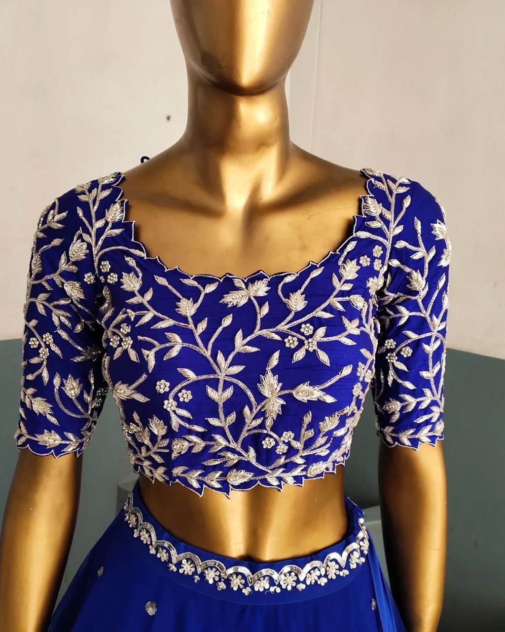 Blue Elegant Faux Georgette Lehenga Set with Thread & Sequin Work Semi-Stitched Designer Outfit