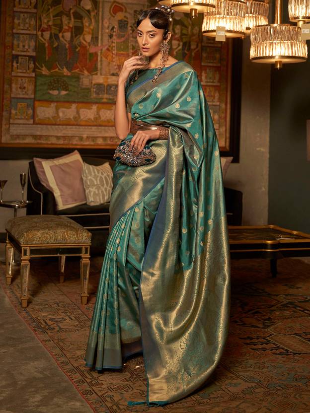 Blue Elegant Kanjivaram Kanchipuram Silk Saree Traditional Grace