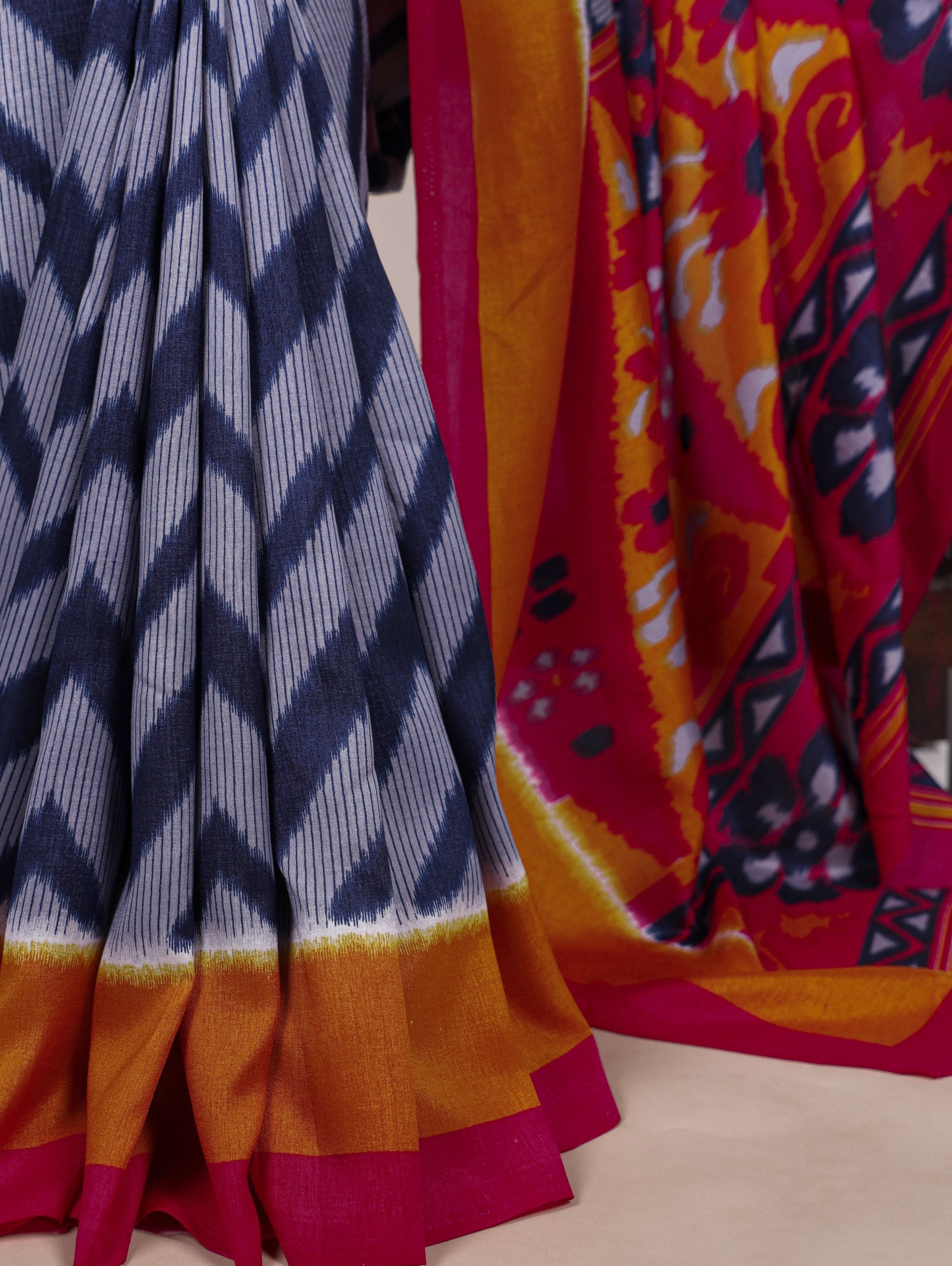 Blue Elegant Printed Tasar Silk Saree with Matching Unstitched Blouse Piece