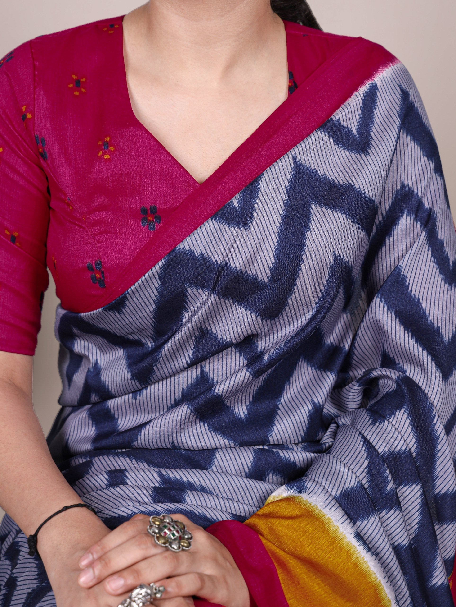 Blue Elegant Printed Tasar Silk Saree with Matching Unstitched Blouse Piece