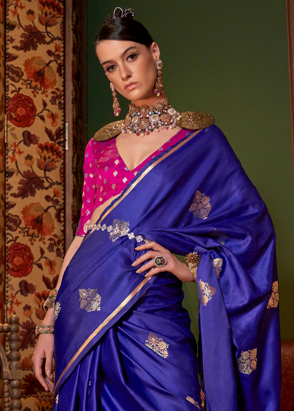 Blue Elegant Satin Silk Saree – Evening Cocktail & Dinner Party Wear