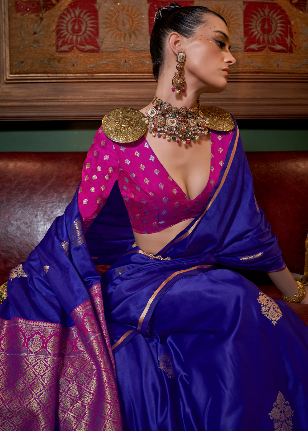 Blue Elegant Satin Silk Saree – Evening Cocktail & Dinner Party Wear