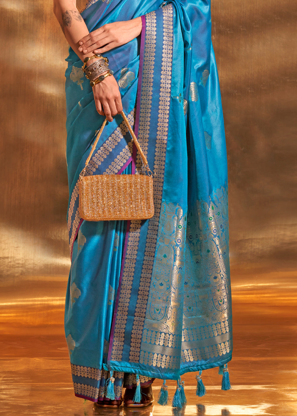Blue Elegant Satin Silk Saree – Luxurious Drape for Every Occasion