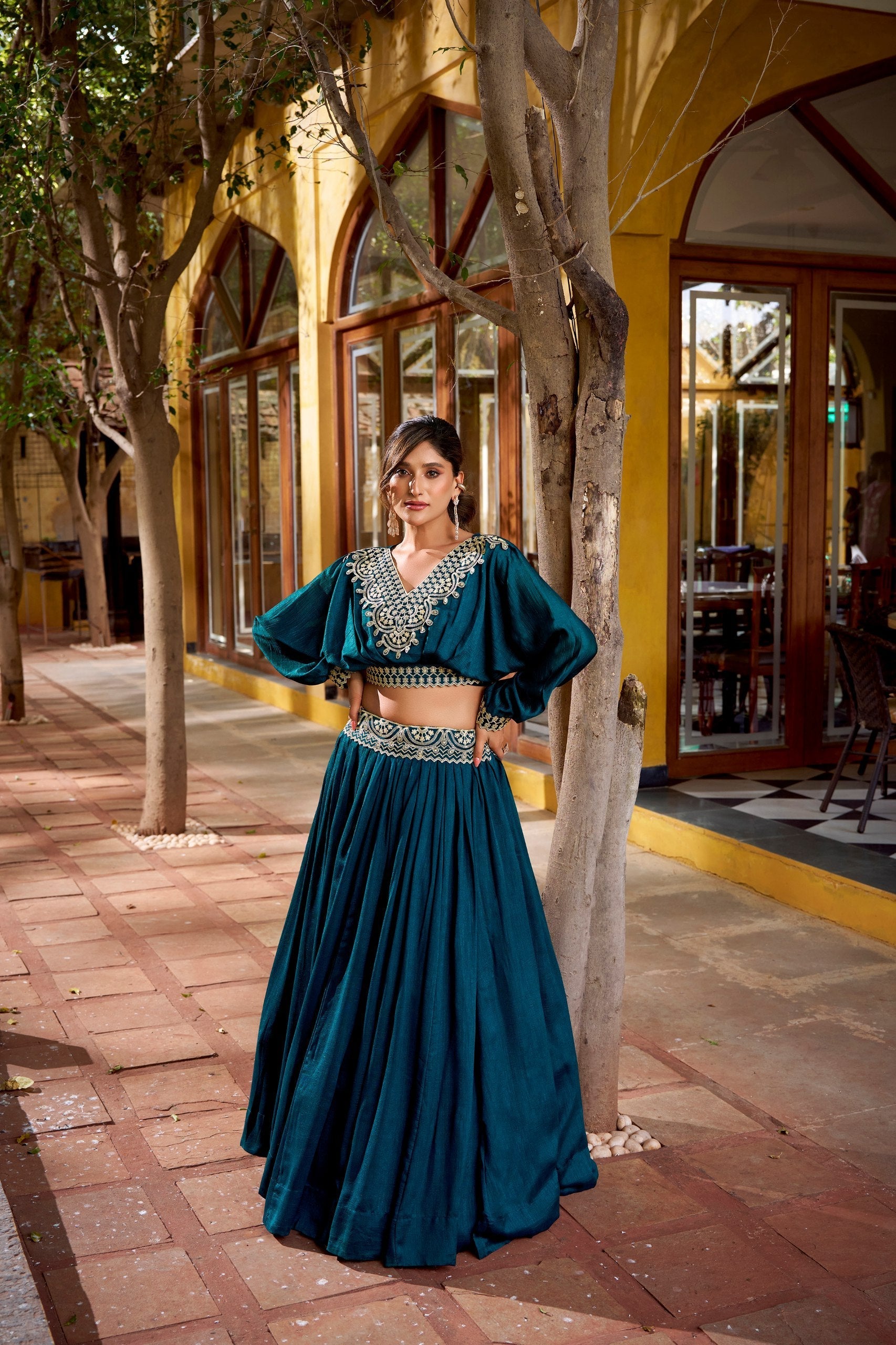 Blue Embroidered Lehenga Set