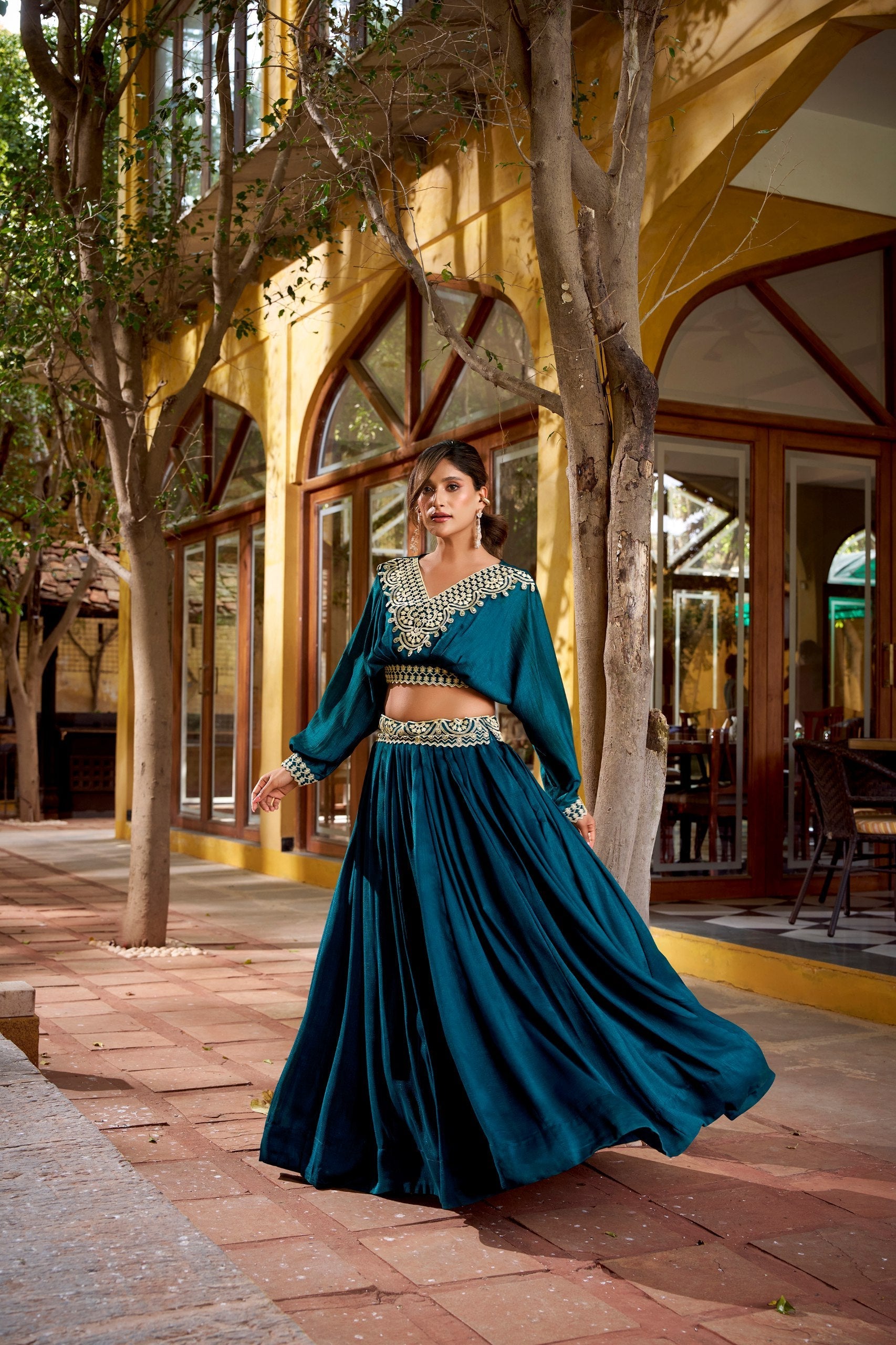 Blue Embroidered Lehenga Set