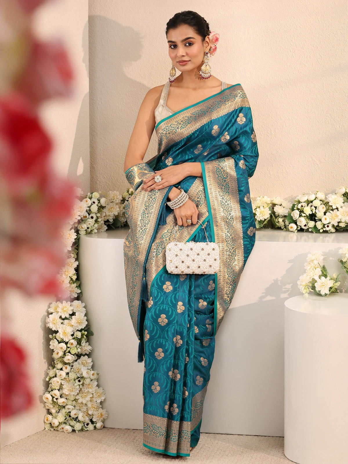 Anouk Blue Ethnic Woven Design Silk Blend Saree With Unstitched Blouse Piece