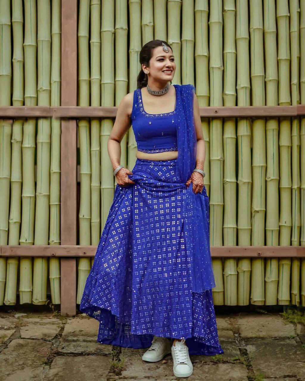 Blue Exquisite Heavy Georgette Embroidered Lehenga Set with Sequins & Net Dupatta