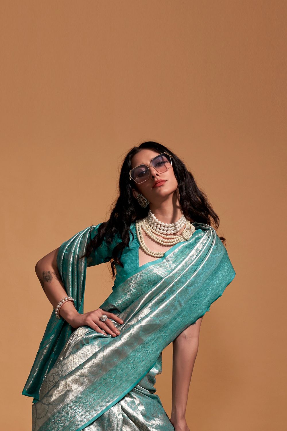 Blue Handwoven Kanjivaram Silk Saree with Blouse Piece