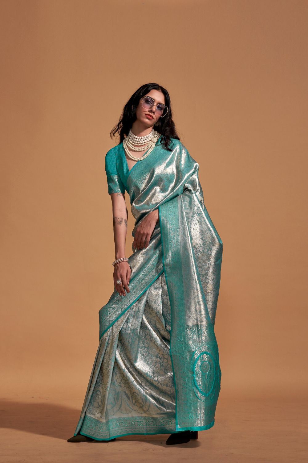 Blue Handwoven Kanjivaram Silk Saree with Blouse Piece