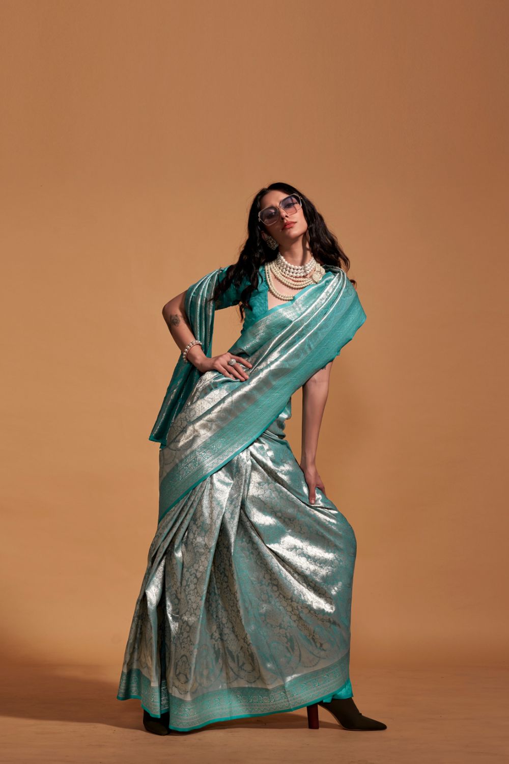Blue Handwoven Kanjivaram Silk Saree with Blouse Piece