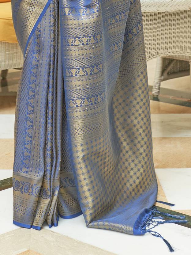 Blue Kanjivaram Silk Saree with Sequins Zari