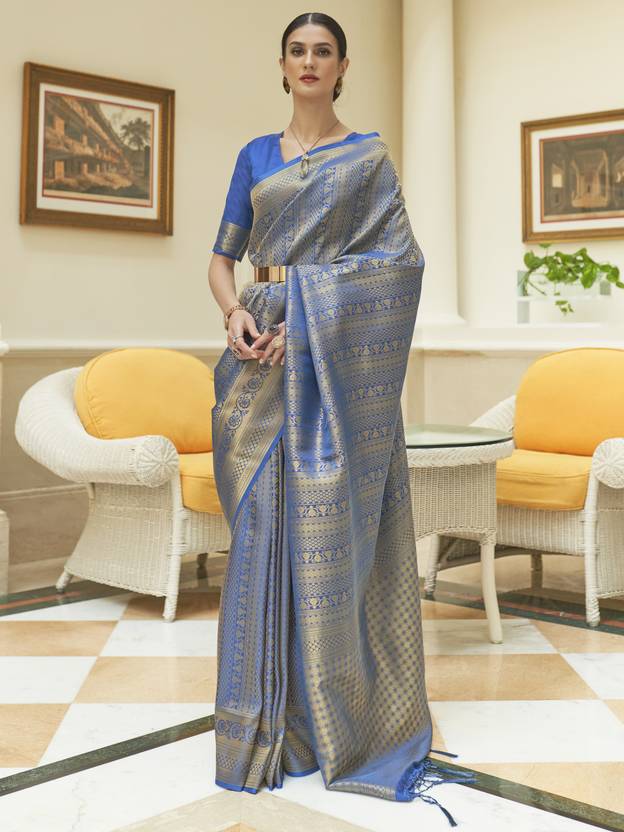 Blue Kanjivaram Silk Saree with Sequins Zari