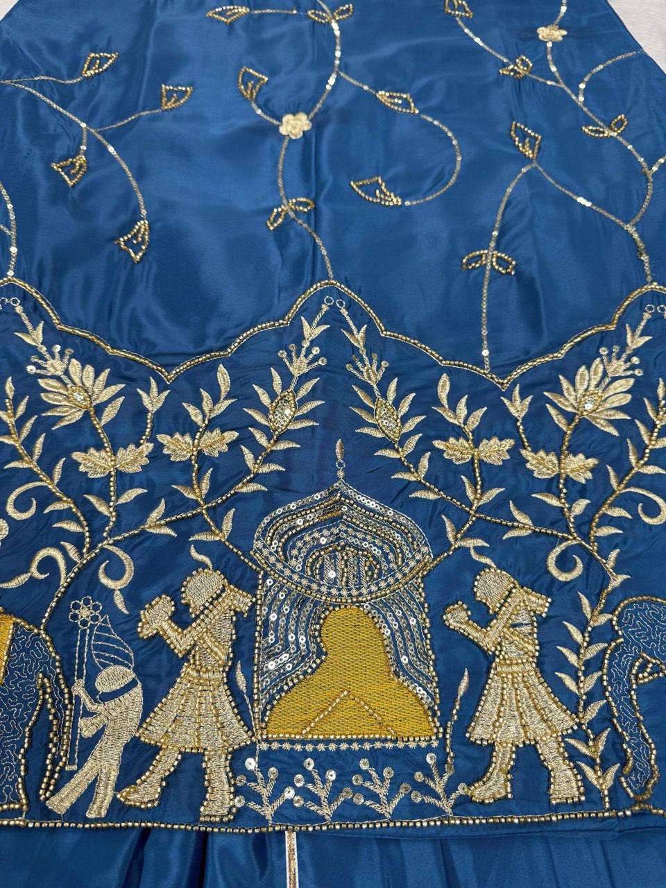 Blue Natural Crepe Silk Lehenga Set with Bead & Sequin Detailing