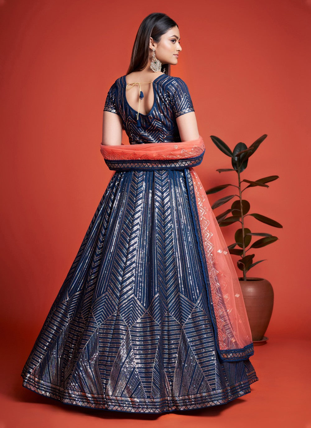 Blue Pakistani Georgette Lehenga Choli For Indian Festivals & Weddings - Sequence Embroidery Work, Thread Embroidery Work,