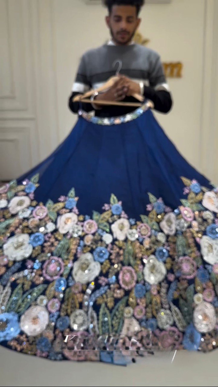 Blue Premium Chinon Silk Lehenga Set with Sequin Work