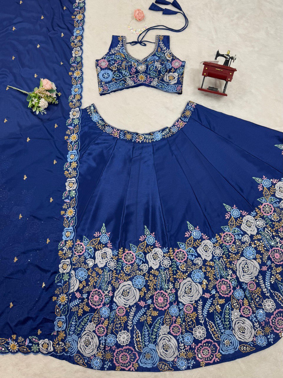 Blue Premium Chinon Silk Lehenga Set with Sequin Work