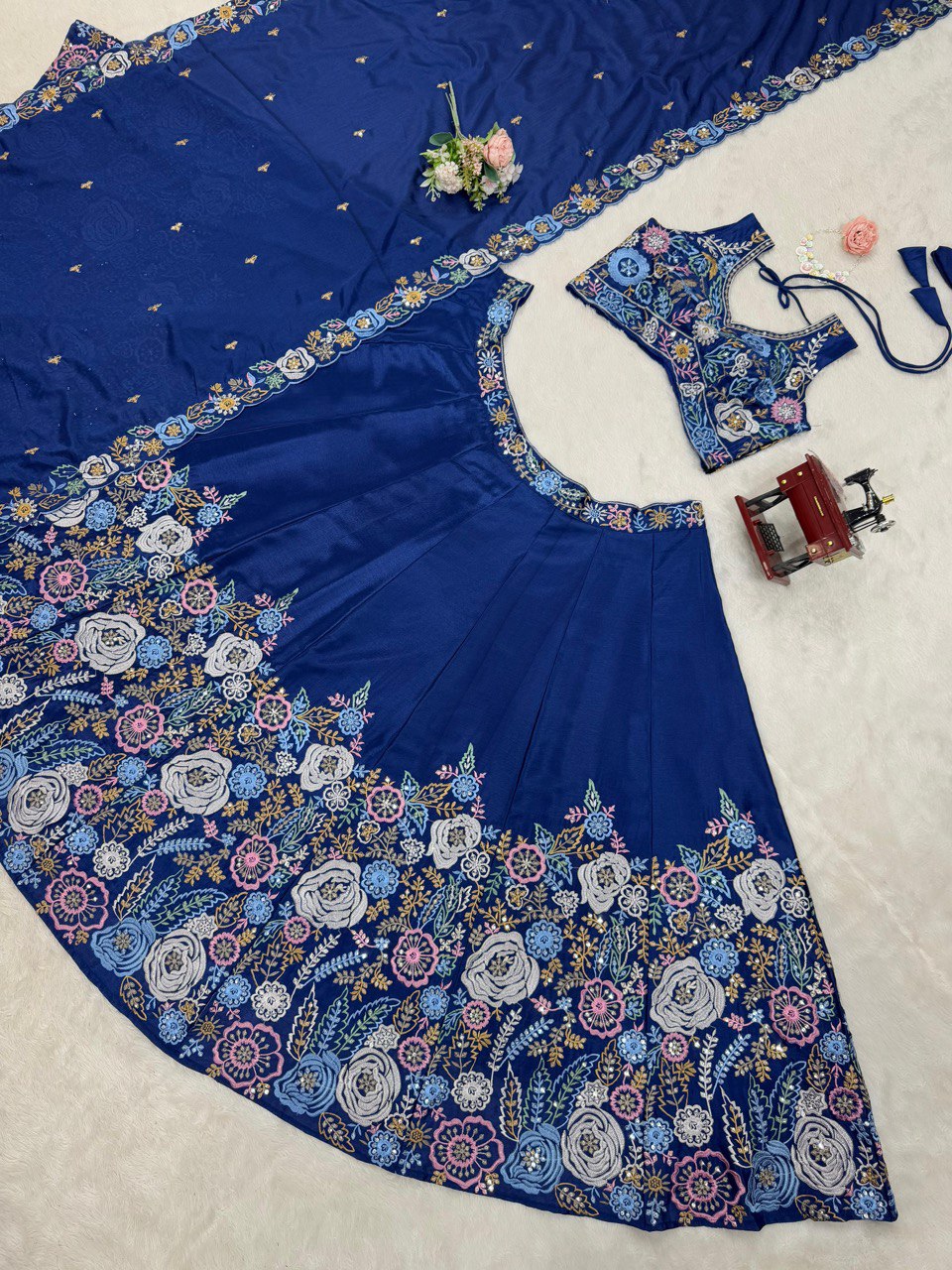 Blue Premium Chinon Silk Lehenga Set with Sequin Work