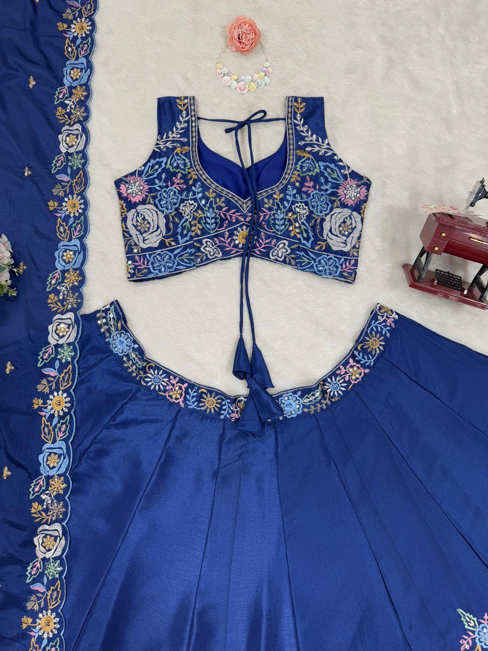 Blue Premium Chinon Silk Lehenga Set with Sequin Work