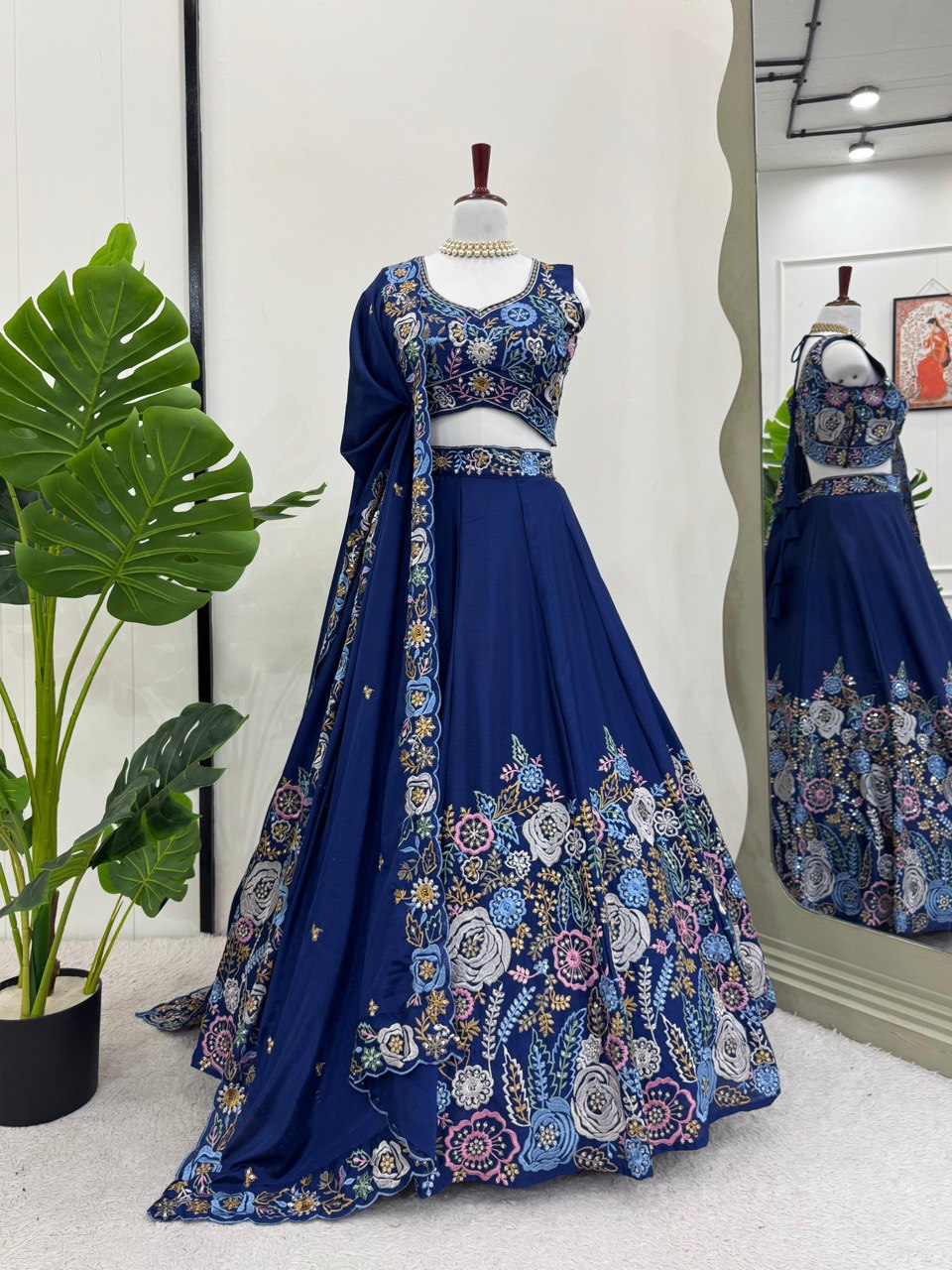 Blue Premium Chinon Silk Lehenga Set with Sequin Work
