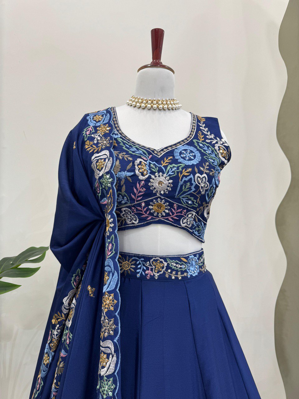 Blue Premium Chinon Silk Lehenga Set with Sequin Work