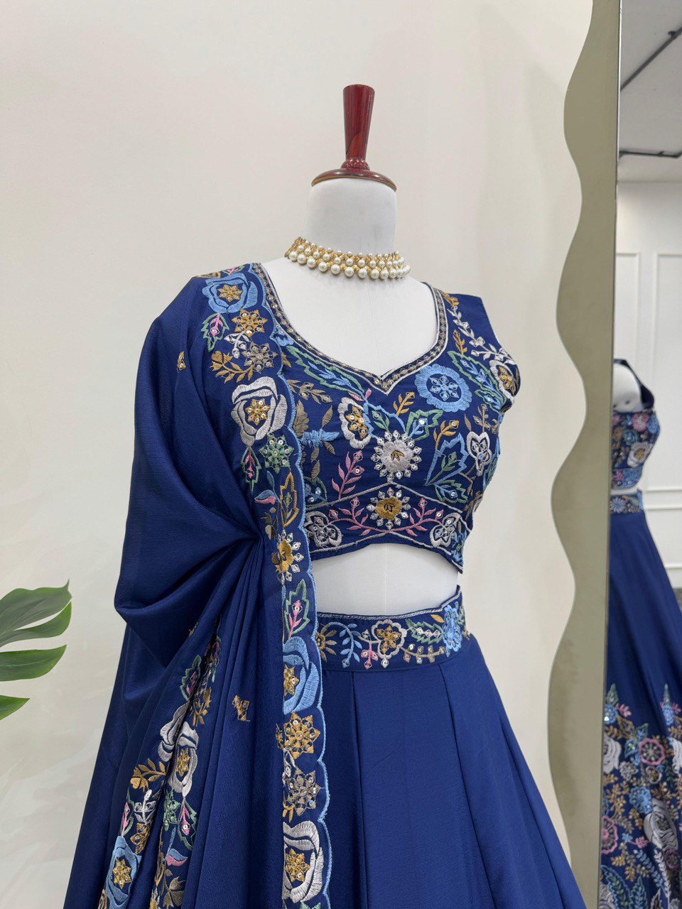 Blue Premium Chinon Silk Lehenga Set with Sequin Work