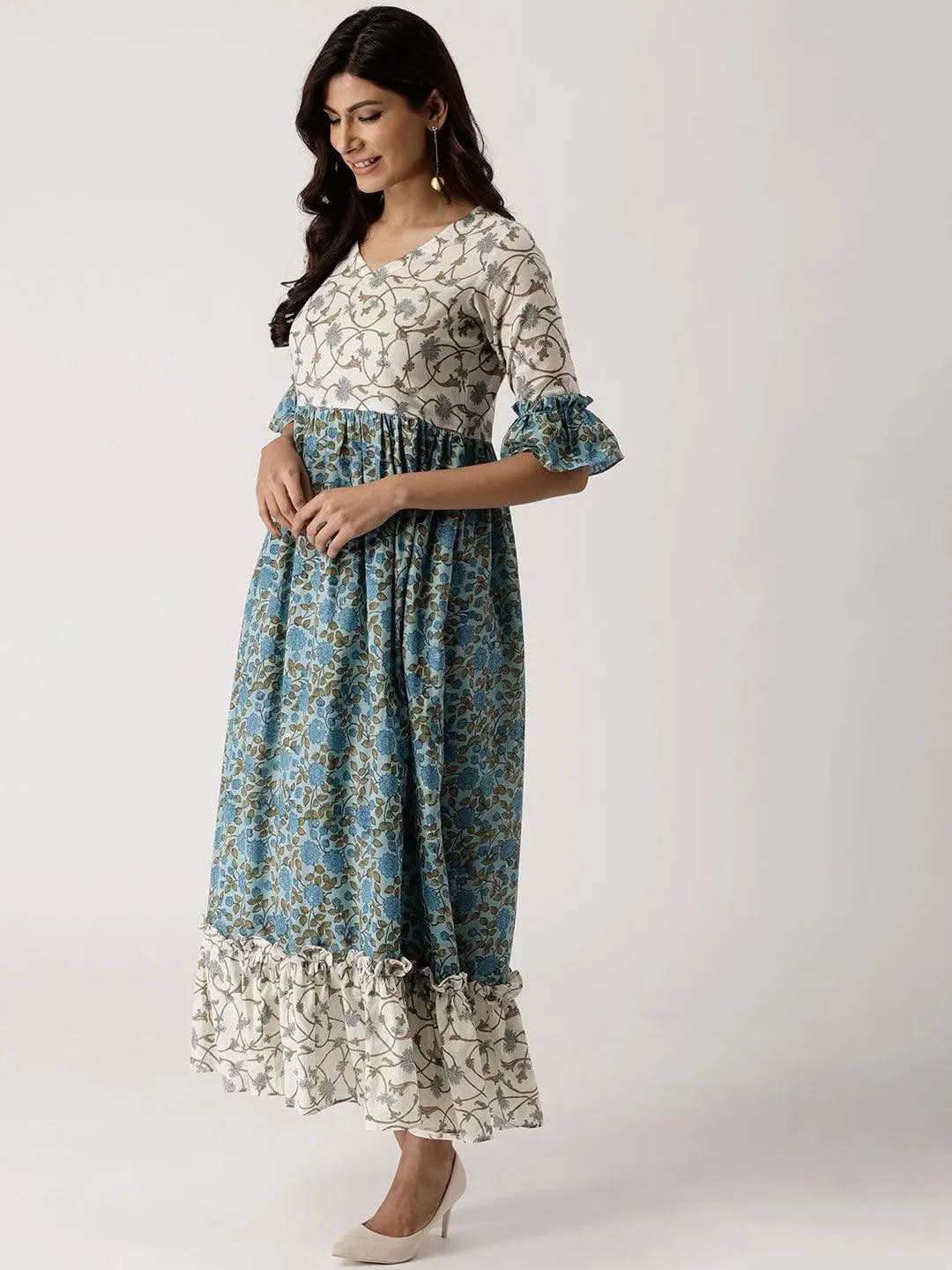 Anouk Blue Printed Cotton Dress