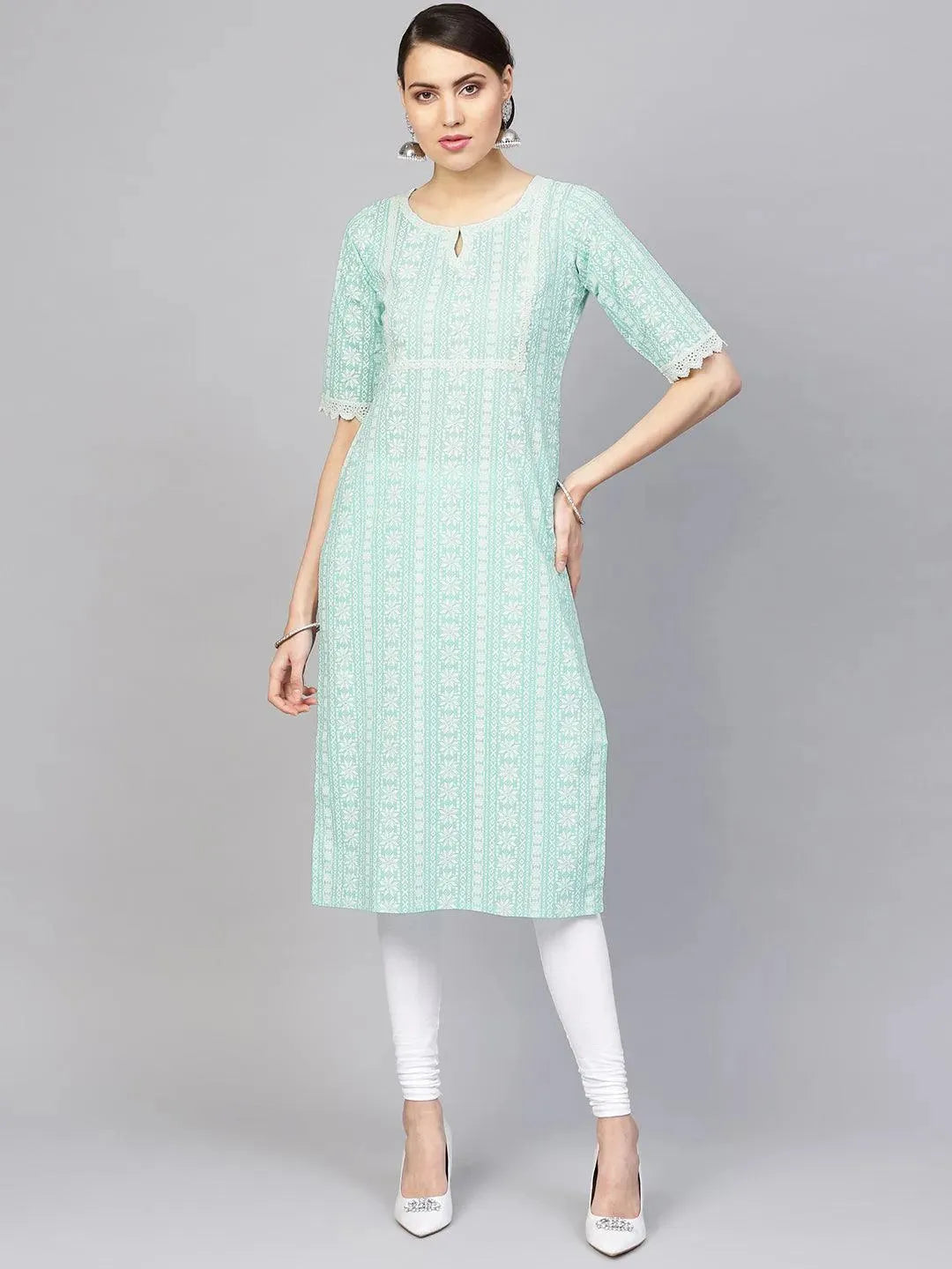 Anouk Blue Printed Cotton Kurta