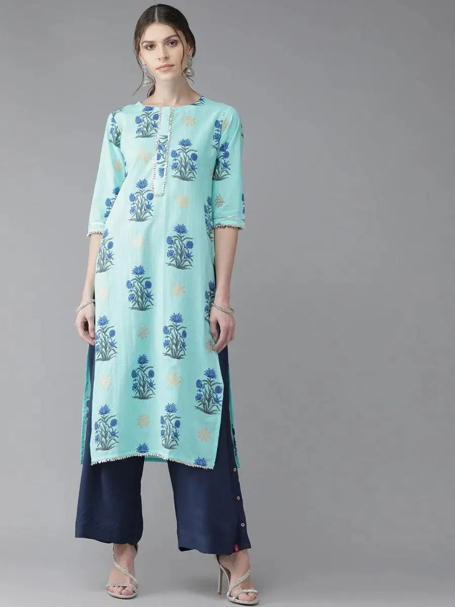 Anouk Blue Printed Cotton Kurta