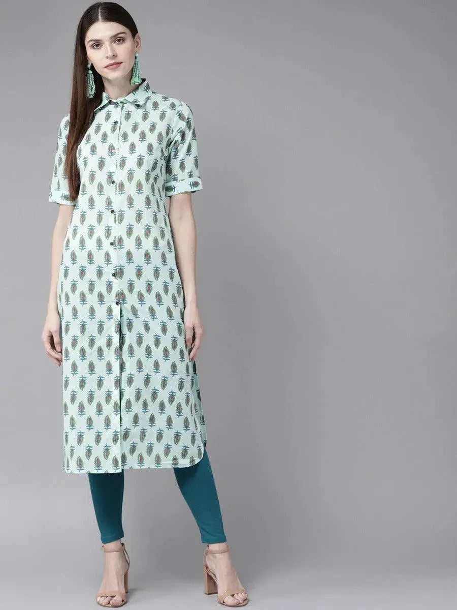 Anouk Blue Printed Cotton Kurta