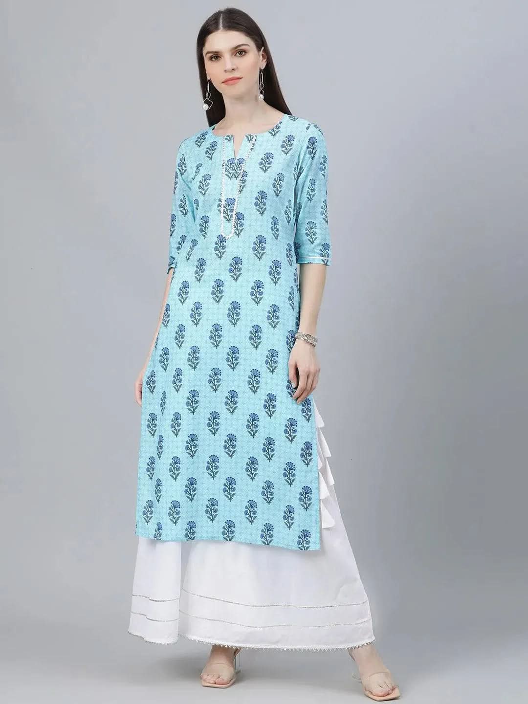 Anouk Blue Printed Cotton Kurta