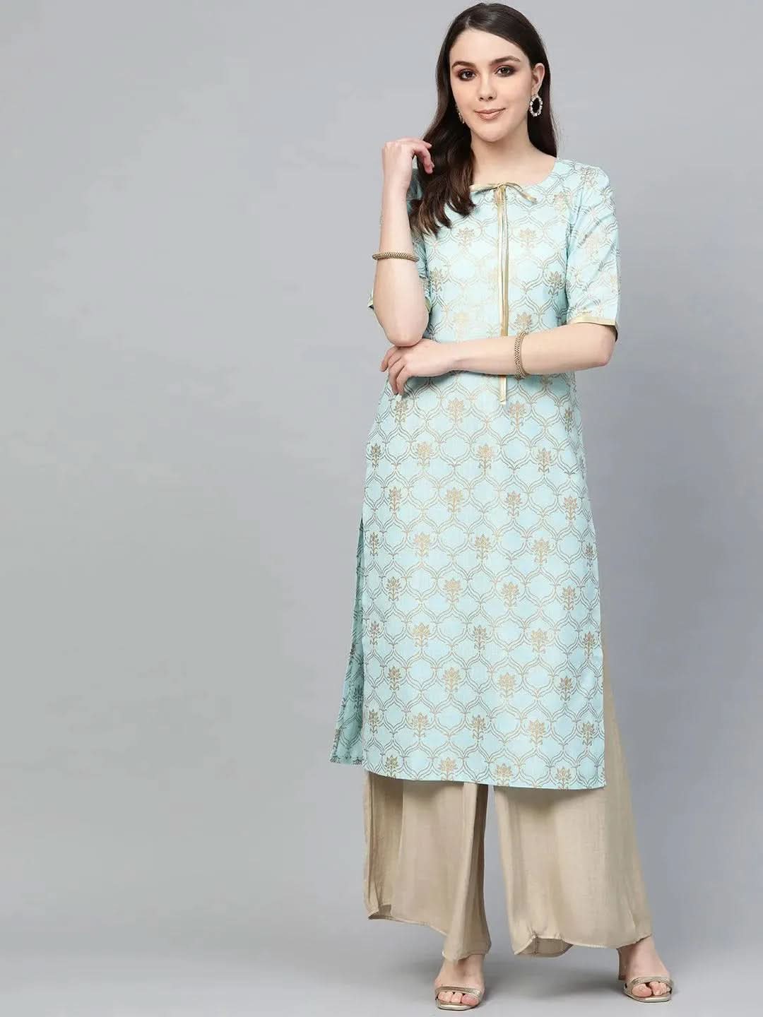 Anouk Blue Printed Cotton Kurta