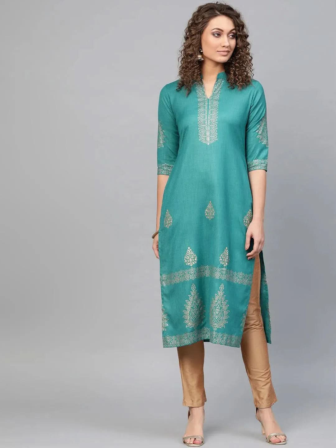 Anouk Blue Printed Cotton Kurta
