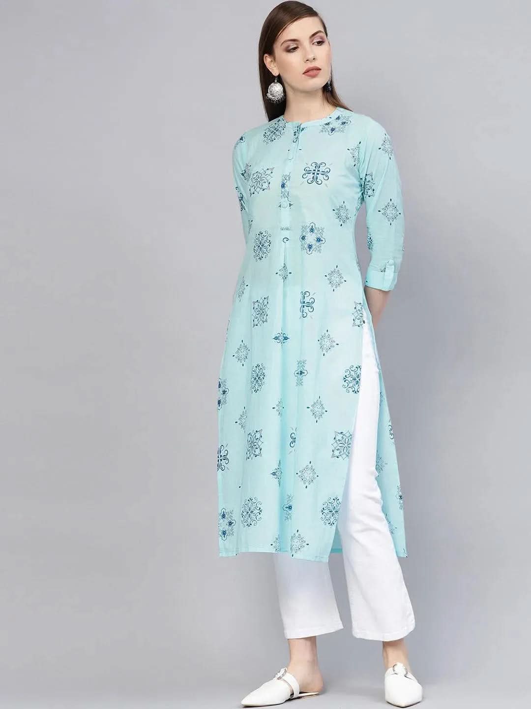 Anouk Blue Printed Cotton Kurta