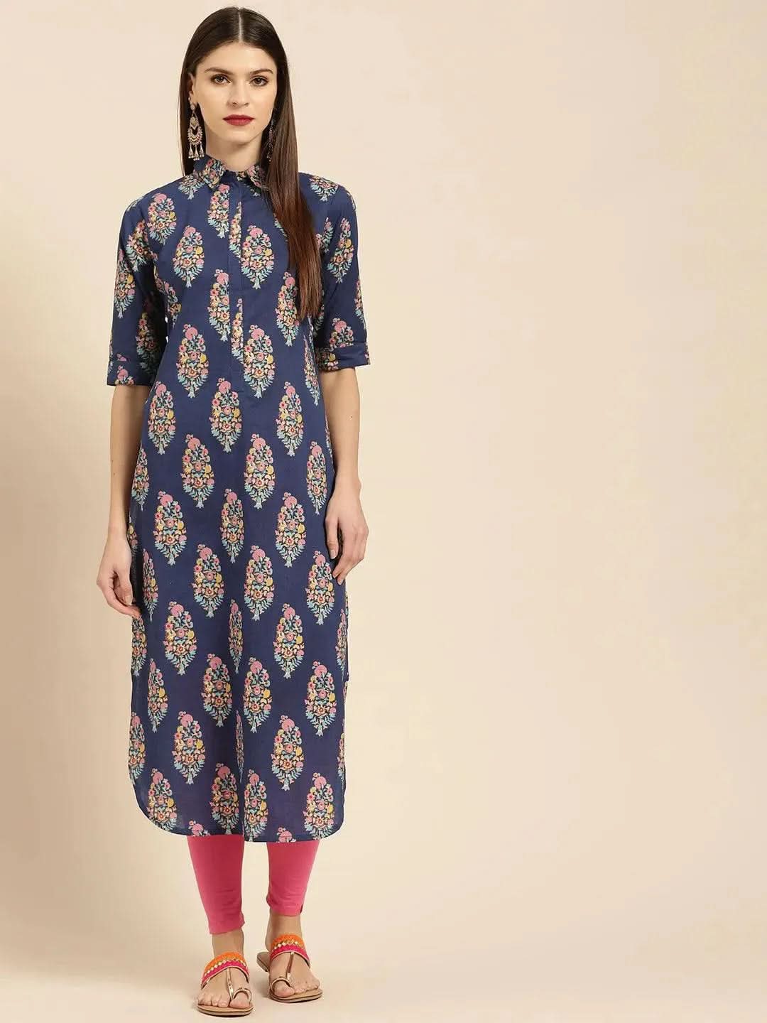 Anouk Blue Printed Cotton Kurta