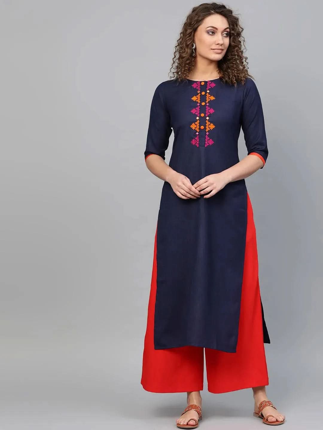Anouk Blue Printed Cotton Kurta