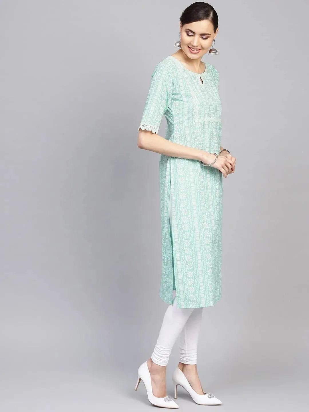 Anouk Blue Printed Cotton Kurta