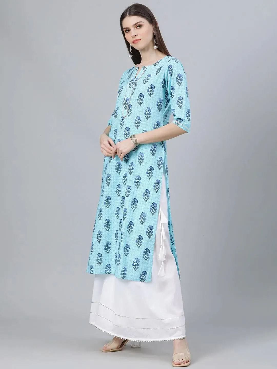 Anouk Blue Printed Cotton Kurta
