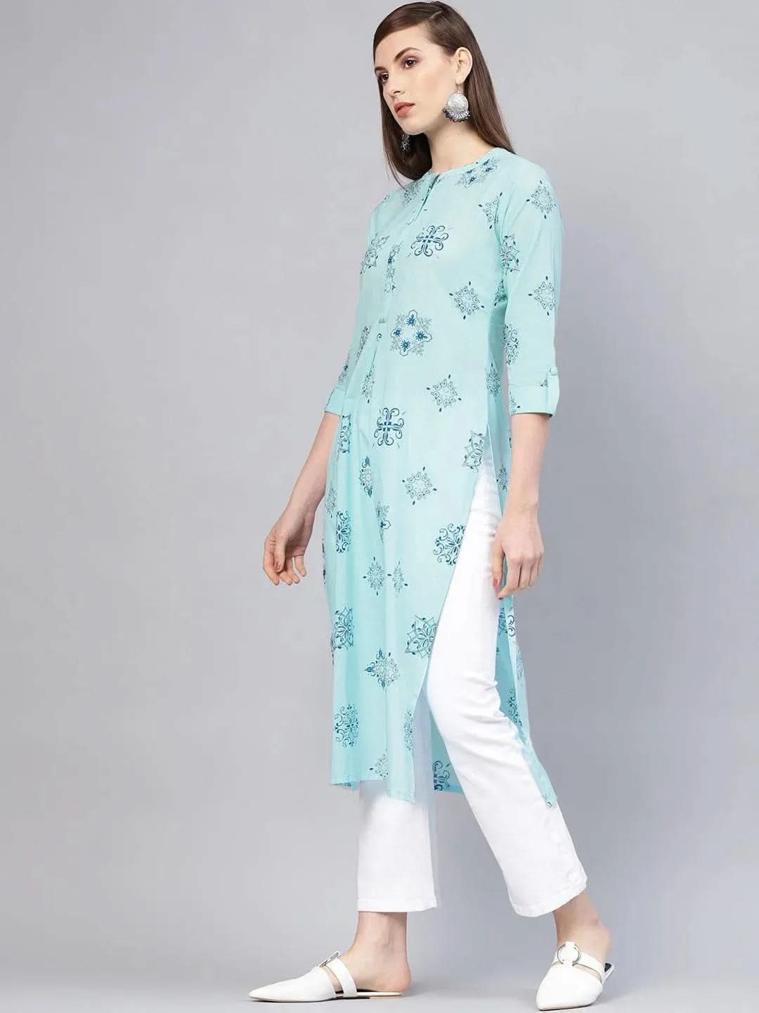 Anouk Blue Printed Cotton Kurta