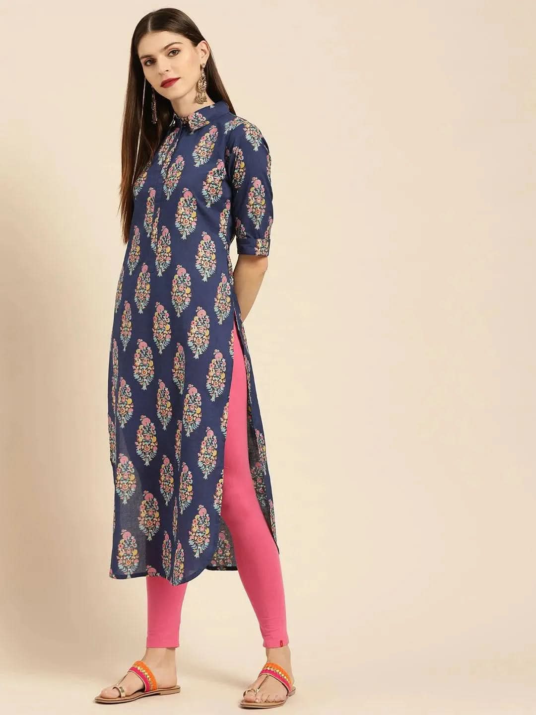 Anouk Blue Printed Cotton Kurta