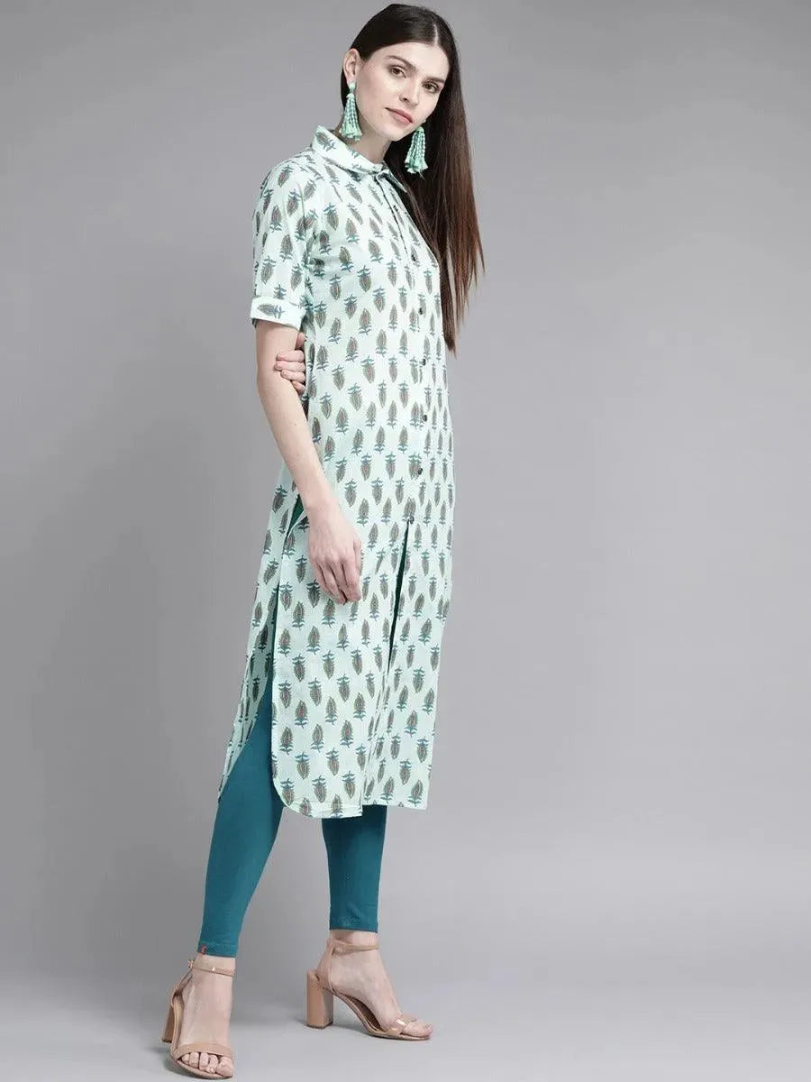 Anouk Blue Printed Cotton Kurta