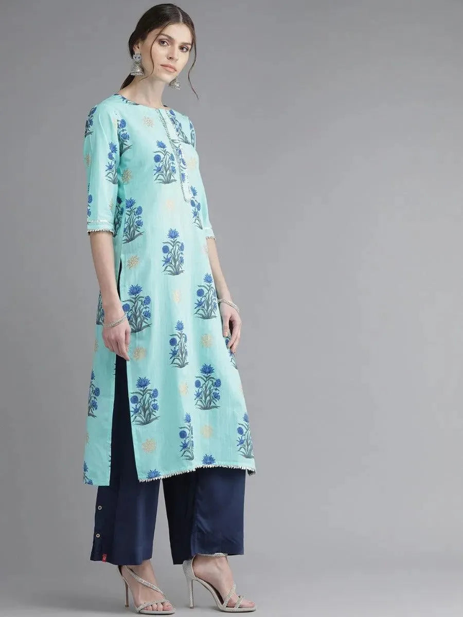 Anouk Blue Printed Cotton Kurta