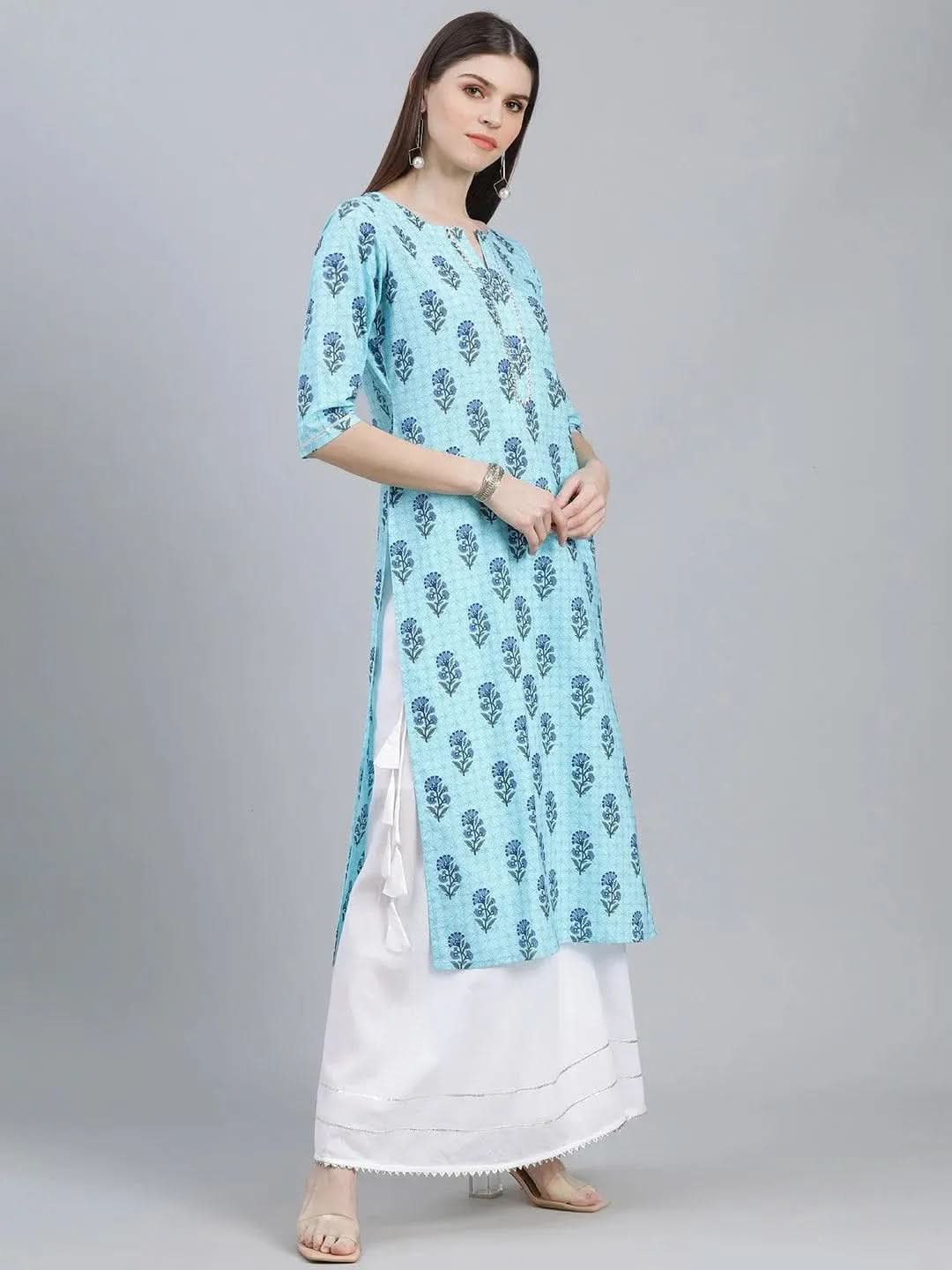 Anouk Blue Printed Cotton Kurta