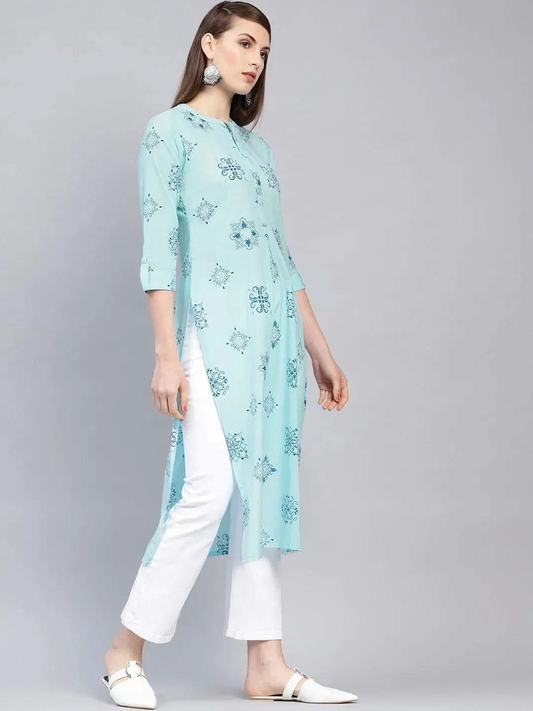 Anouk Blue Printed Cotton Kurta