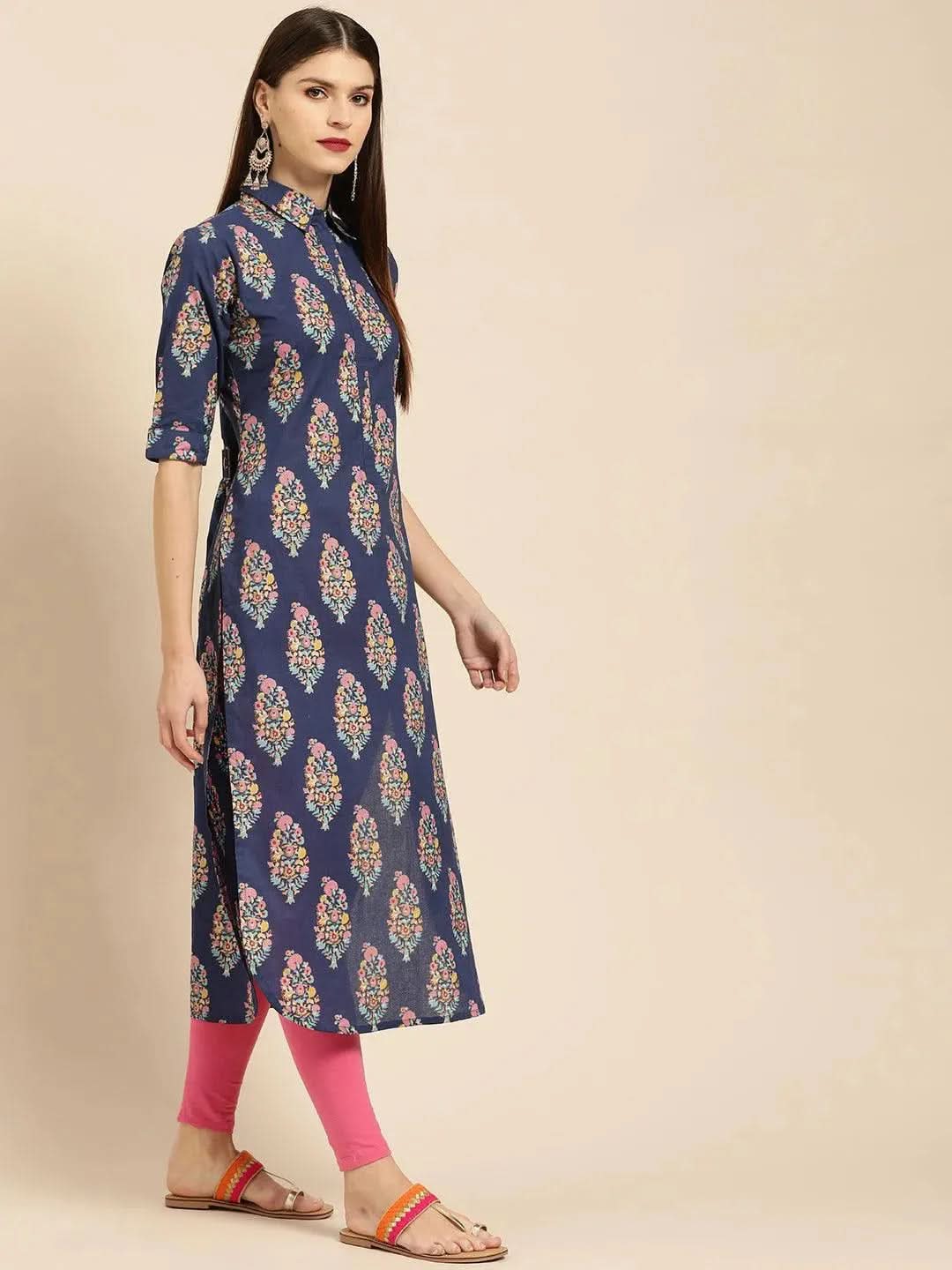 Anouk Blue Printed Cotton Kurta