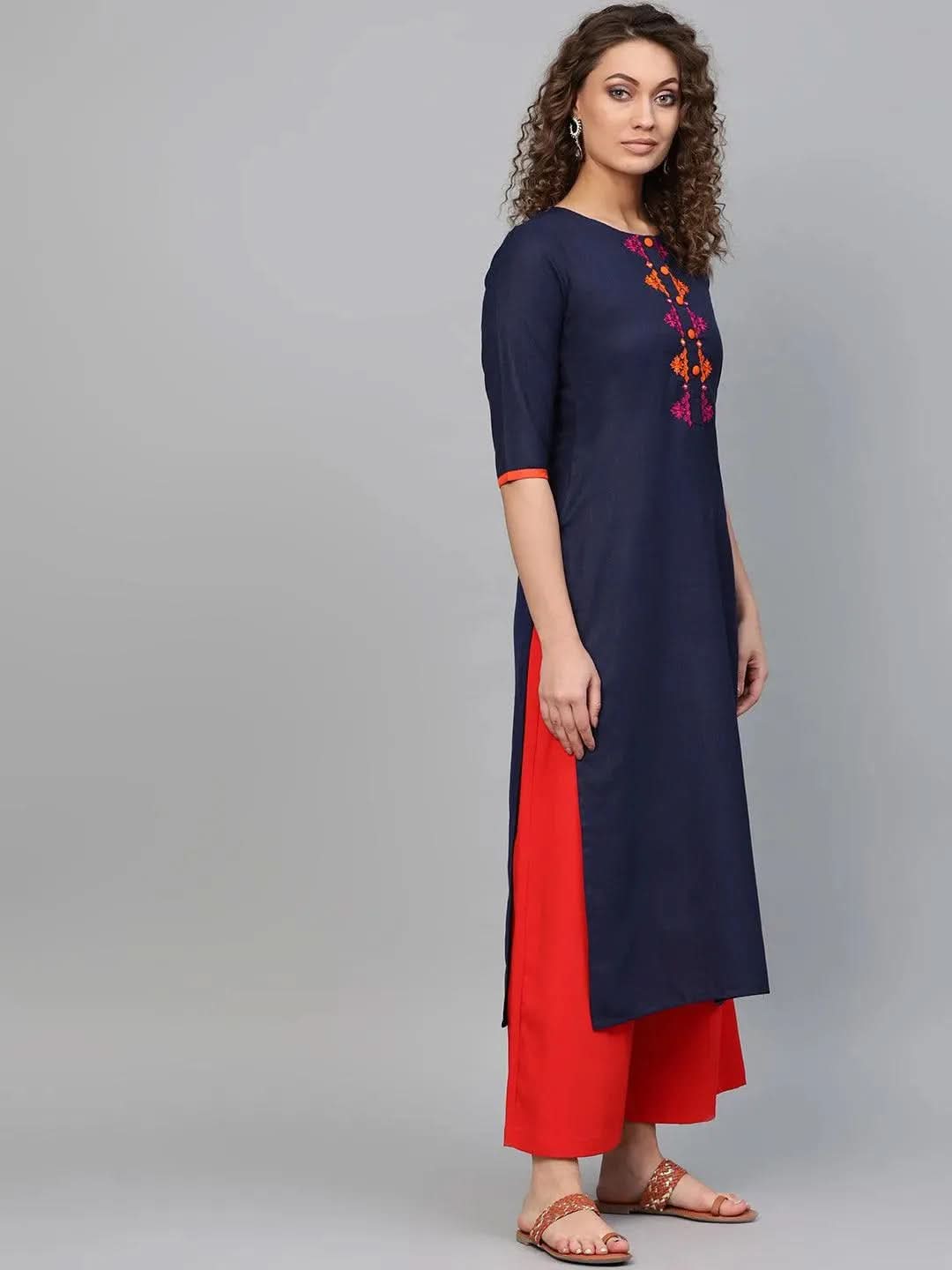 Anouk Blue Printed Cotton Kurta